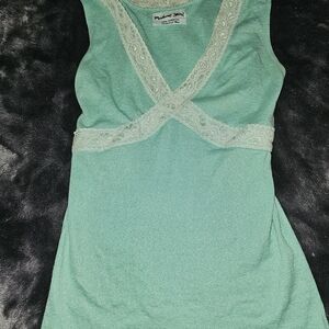 Michael Stars Mint Green Lace-Trim Tank Top